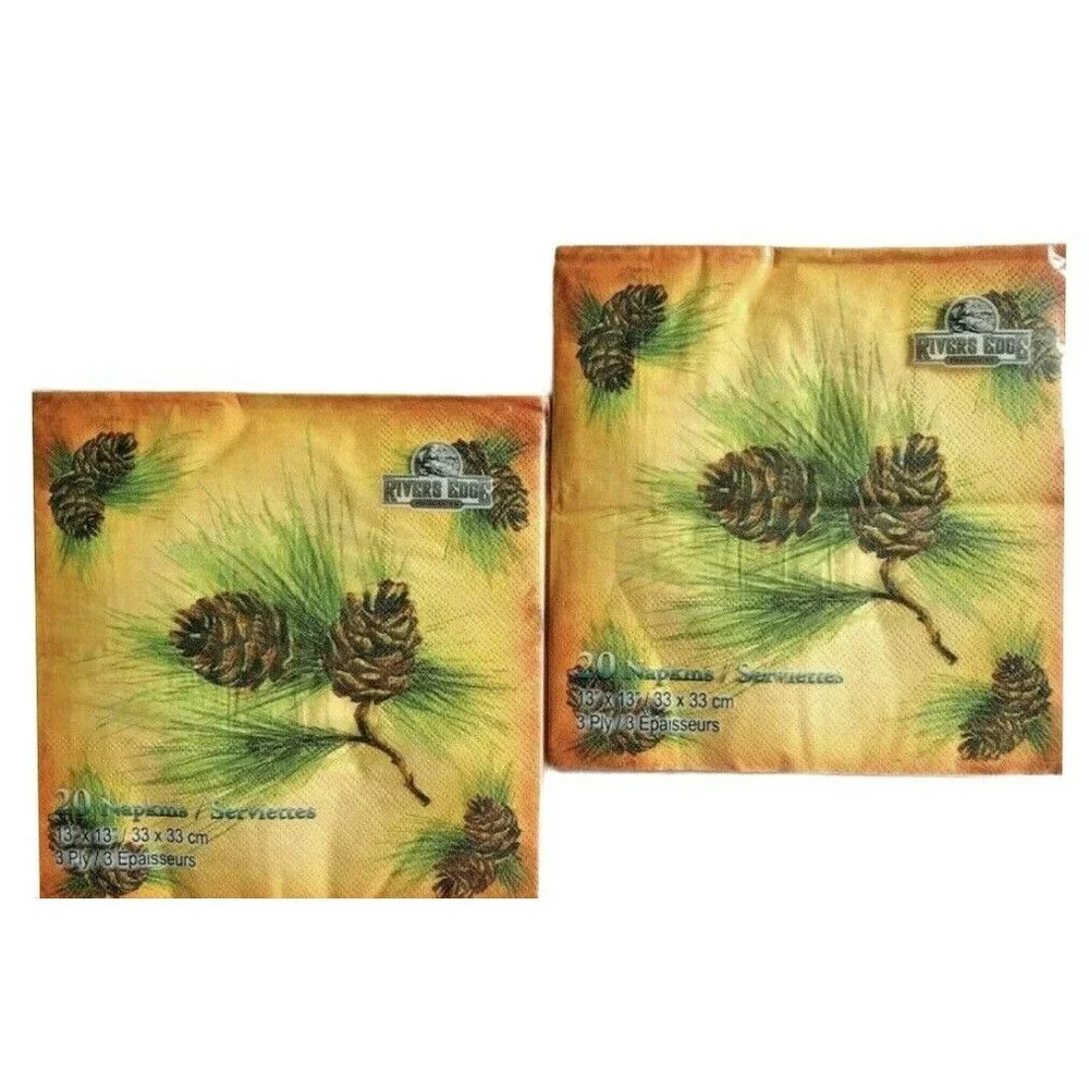 River's Edge Paper Napkins Rustic Pinecone Lunch Dinner Decoupage 2 pack 20 cut